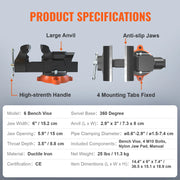 Load image into Gallery viewer, Amocart Bench Vise 4.5" 6" 6.5" Multipurpose with Swivel Base Anvil Heavy Duty Cast Iron for Drilling, Conduit Cutting, Sanding