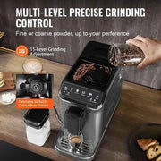 Load image into Gallery viewer, SucceBuy Automatic Espresso Machine Coffee Latte Machine with Color Touch Screen 15 Grinding Levels and Removable Milk Reservoir