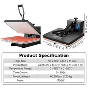 Load image into Gallery viewer, SucceBuy Heat Press Machine 15" x 15" /16" x 20" /16" x 24" Sublimation Printer Manual Clamshell Transfer on DIY T-shirt Pillow