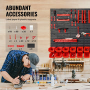Load image into Gallery viewer, Amocart Wall Mounted Storage Bins 30/48-Bin Parts Rack Organizer Garage with Wall Panels Hooks Plastic Shop Tool