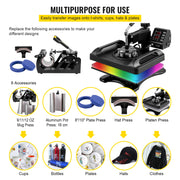 Load image into Gallery viewer, SucceBuy 30*38CM 8 in 1 Combo Upgrade Heat Press Machine 360° Rotation Sublimation Printer Cap Shirt Mug Plate 2D Heat Transfer