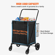 Charger l'image dans la visionneuse de galerie, Amocart Folding Shopping Cart w/ Removable Waterproof Liner 106/330LBS Large Capacity 360° Swivel Wheels Dense Metal Mesh Base