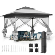 Load image into Gallery viewer, 13Feet Pop Up Gazebo Outdoor Tent w/4 Netting Sidewall Auto Extending Eave Patio Gazebos Shelter w/Mesh Wall Center Lock Whee