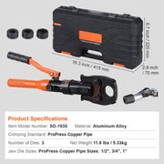 Load image into Gallery viewer, SucceBuy Copper Pipe Crimping Tool, Hydraulic Press Tool Copper Tube Fittings Pipe Crimpers for Narrow Spaces and Tee Fittings - AMOCART