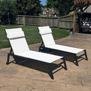 Bild in Galerie-Viewer laden, 3pc Aluminum Outdoor Chaise Lounge Set Adjustable Recliner with Side Table Wheels for Poolside Sunbathing Custom