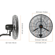 Load image into Gallery viewer, SucceBuy 4 Sizes Wall-Mount Misting Fan 3-speed IP44 Waterproof Oscillating Wall Fan Max. 9500 CFM Wall Mounted Fan for Home - AMOCART