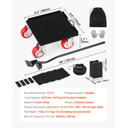Load image into Gallery viewer, SucceBuy 4PCS Furniture Dolly 1200Lbs/3474Lbs Fridge Movers with 5 360° Rotation Wheels&Lift Slider Tool Set for Appliances Sofa