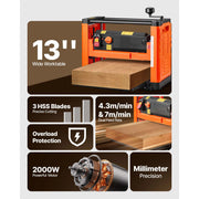 Load image into Gallery viewer, SucceBuy Thickness Planer 2 Speed 13-in Width Three-Blade 2000W 23500 RPM Powerful Motor Woodworking for Hard&Soft Wood Material