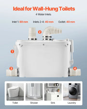 Load image into Gallery viewer, SucceBuy Macerator Pump 500W 29GPM Flow 26ft/8 m Head Wall-Hung Toilet Pump, 4 Water Inlets Waste Water Disposal Upflush Machine - AMOCART