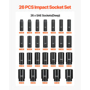 Load image into Gallery viewer, SucceBuy Impact Socket Set 1/2" / 3/8" Drive 26/48/65-Pcs Sockets 6-Point Socket Cr-V Alloy Steel Structure for Vehicles Repair - AMOCART