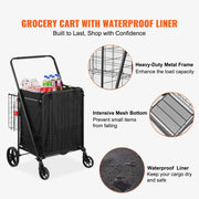 Charger l'image dans la visionneuse de galerie, Amocart Folding Shopping Cart w/ Removable Waterproof Liner 106/330LBS Large Capacity 360° Swivel Wheels Dense Metal Mesh Base