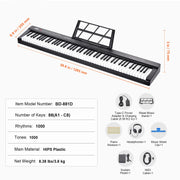 Charger l'image dans la visionneuse de galerie, SucceBuy Clavier de piano numérique 88 touches semi-lestées, taille standard, portable, 1000 sonorités pour débutants