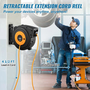 Load image into Gallery viewer, SucceBuy Retractable Extension Cord Reel 45 FT / 65 FT with Lighted Triple Tap Outlet 180° Swivel Bracket Heavy Duty Power Cord