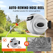 Load image into Gallery viewer, SucceBuy Retractable Hose Reel 180° Swivel Bracket Wall-Mounted Garden Water Hose Reel with 9-Pattern Nozzle Automatic Rewind