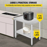 Load image into Gallery viewer, Amocart Kitchen Work Bench Commercial Catering Table Worktable with Undershelf Stainless Steel 330LBS 286LBS Restaurant Garage