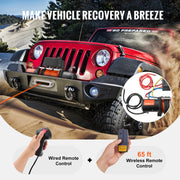 Load image into Gallery viewer, SucceBuy 13500lbs Electric Winch Car Truck Winch with 80ft Synthetic Rope Wireless & Wired Remote Control for Towing Off-Road