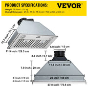 Load image into Gallery viewer, SucceBuy Built-in Range Hood 800/900CFM 3/4-Speed 30/36 Inch Stainless Steel with LED Lights Baffle Filters Ducted Convertible - AMOCART