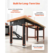 Charger l'image dans la visionneuse de galerie, Amocart 5000 lbs Adjustable Workbench 72/96 x 24in Oak Wood Top Workstation with 4 AC Outlets Hardwood Worktable for Garage