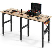 Load image into Gallery viewer, SucceBuy 5000 lbs Adjustable Workbench 72/96 x 24in Oak Wood Top Workstation with 4 AC Outlets Hardwood Worktable for Garage