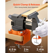 Load image into Gallery viewer, SucceBuy Bench Vise 4.5 Inch Portable Workbench Vice with 270° Swivel Base Cast Iron Construction for Woodworking Metalworking