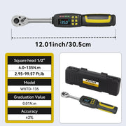 Charger l'image dans la visionneuse de galerie, Clé dynamométrique numérique 1/2'' Précision 2% Outils à main 1/4'' 3/8'' Clé dynamométrique numérique pour auto, moto, vélo Waxtron Hot