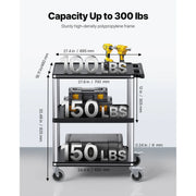 Charger l'image dans la visionneuse de galerie, Amocart 300lbs Utility Service Cart Three-Shelf Plastic Rolling Hand Cart with 360° Swivel Wheels for Warehouse Garage Cleaning