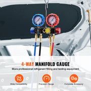 Load image into Gallery viewer, SucceBuy 4 Way AC Gauge-AC Manifold Gauge Set 5ft Hoses for R134A/R22/R12/R410A Work on Car Auto Freon Charging and Evacuation
