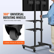Load image into Gallery viewer, SucceBuy Mobile TV Stand Height Adjustable TV Stand w/ Wheels Double Tray for Audio-Visual Devices Rolling TV Stand for Bedroom