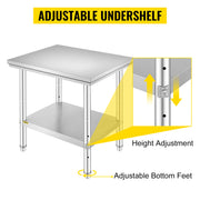 Load image into Gallery viewer, SucceBuy Stainless Steel Kitchen Work Bench Commercial Catering Table Worktable w/Undershelf 330LBS 286LBS for Restaurant Garage