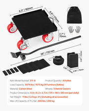 Load image into Gallery viewer, SucceBuy 4PCS Furniture Dolly 1200Lbs/3474Lbs Fridge Movers with5 360° Rotation Wheels&Lift Slider Tool Set for Appliances Sofa
