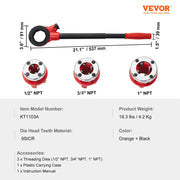 Load image into Gallery viewer, SucceBuy Ratchet Pipe Threader Pipe Threading Tool 1/2" 3/4" 1"NPT Portable Manual Ratcheting Set with 3PCS Dies for Copper Pipe - AMOCART