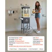 Load image into Gallery viewer, Amocart Popcorn Machine with Cart Stainless Steel Kettle Popcorn Maker with 2-Button Control Glass Wall PC Door 1 Scoop 3 Spoon
