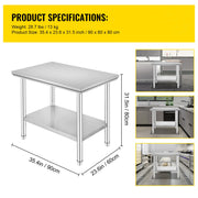 Load image into Gallery viewer, Amocart Stainless Steel Table for Prep & Work Metal Commercial Kitchen Heavy Duty Table with Adjustable Under Shelf and Foot