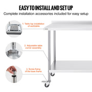 Load image into Gallery viewer, SucceBuy Stainless Steel Work Table Commercial Food Prep Worktable with Casters Heavy Duty Prep Worktable for Restaurant Home - AMOCART