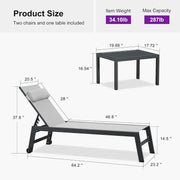 Bild in Galerie-Viewer laden, 3pc Aluminum Outdoor Chaise Lounge Set Adjustable Recliner with Side Table Wheels for Poolside Sunbathing Custom