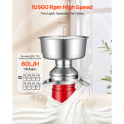 Load image into Gallery viewer, SucceBuy Electric Milk Cream Separator Output 10500RPM 304 Stainless with 4.5L Bowl Capacity Milk Skimmer Separating Machine