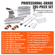 Load image into Gallery viewer, SucceBuy Mechanics Tool Set and Socket Set Deep and Standard Sockets 145/205 Pcs SAE and Metric Mechanic Tool Kit with Bits