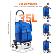 Load image into Gallery viewer, SucceBuy 36L Folding Shopping Cart Stair Climbing Handcart with Wheels & Oxford Cloth Bag Hand Truck for Grocery Laundry Storage - AMOCART