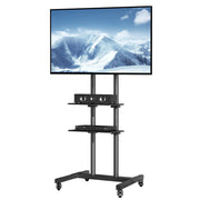 Load image into Gallery viewer, SucceBuy Mobile TV Stand Height Adjustable TV Stand w/ Wheels Double Tray for Audio-Visual Devices Rolling TV Stand for Bedroom