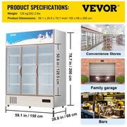 Load image into Gallery viewer, SucceBuy Triple Swing Door Commercial Refrigerator Display Fridge Upright Beverage Cooler Glass Door with LED Light