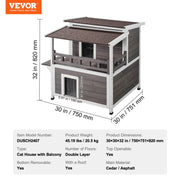 Load image into Gallery viewer, Amocart Outdoor Cat House Weatherproof Feral Cat Shelter 2-story Large Outdoor Wooden Cat House with Balcony Door and Open Roof