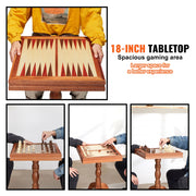 Load image into Gallery viewer, SucceBuy 18 pouces 3-en-1 dames d'échecs ensemble de Table de Backgammon Table d'échecs en bois