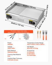 Load image into Gallery viewer, SucceBuy Commercial Electric Griddle 50-300°C Adjustable Temp Control, Stainless Steel Countertop Flat Top Grill for Steak Panc