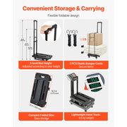 Bild in Galerie-Viewer laden, Amocart Folding Hand Truck 500 lbs Load Capacity Collapsible Luggage Cart with 6 Wheels 2 Elastic Ropes & Expandable Base Black