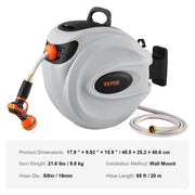 Load image into Gallery viewer, SucceBuy Retractable Hose Reel 180° Swivel Bracket Wall-Mounted Garden Water Hose Reel with 9-Pattern Nozzle Automatic Rewind