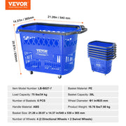 Bild in Galerie-Viewer laden, SucceBuy 6PCS Shopping Baskets 39L Rolling Shopping Carts with Handles & Wheels Portable for Supermarkets Retail Stores Grocery