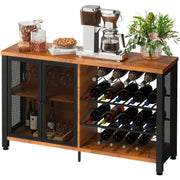 Bild in Galerie-Viewer laden, Amocart 47/55inch Industrial Bar Cabinet Wine Bar Cabinet Table with Wine Rack & Glass Holder for Dining Living Room Rustic Oak