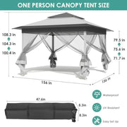 Load image into Gallery viewer, 13Feet Pop Up Gazebo Outdoor Tent w/4 Netting Sidewall Auto Extending Eave Patio Gazebos Shelter w/Mesh Wall Center Lock Whee