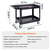 Load image into Gallery viewer, SucceBuy 2/3 Shelf Utility Service Cart Dolly with 360° Swivel Wheels Ergonomic Storage Handle for Warehouse/Garage/Cleaning - AMOCART