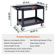 Load image into Gallery viewer, Amocart 2/3 Shelf Utility Service Cart Dolly with 360° Swivel Wheels Ergonomic Storage Handle for Warehouse/Garage/Cleaning